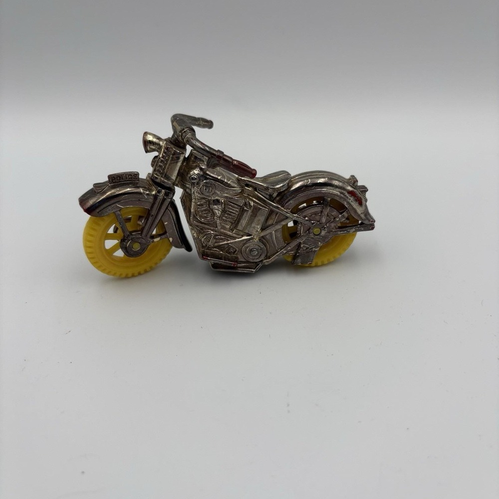 Vtg 1950's Acme Police Motorcycle Harley-Davidson Chromed Plastic Yellow Tires